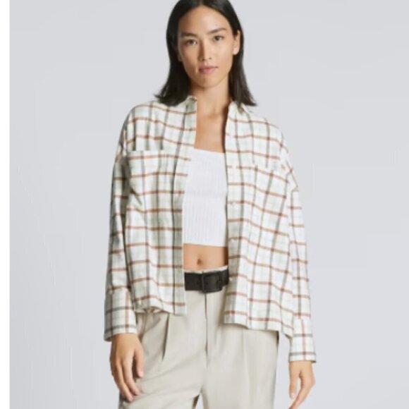 Everlane Tops - Everlane The Boxy Flannel Shirt Tobacco Plaid Seafoam